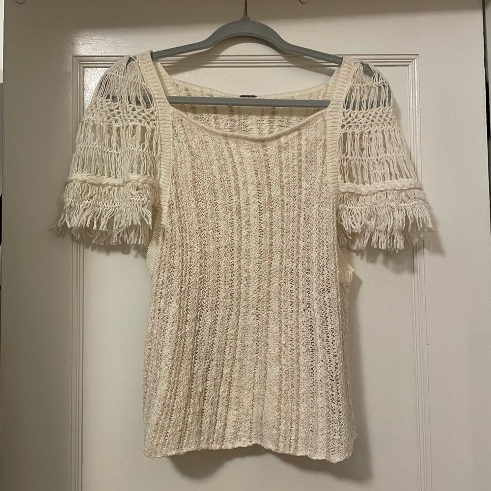 Free People Ivory Knit Fringe Top